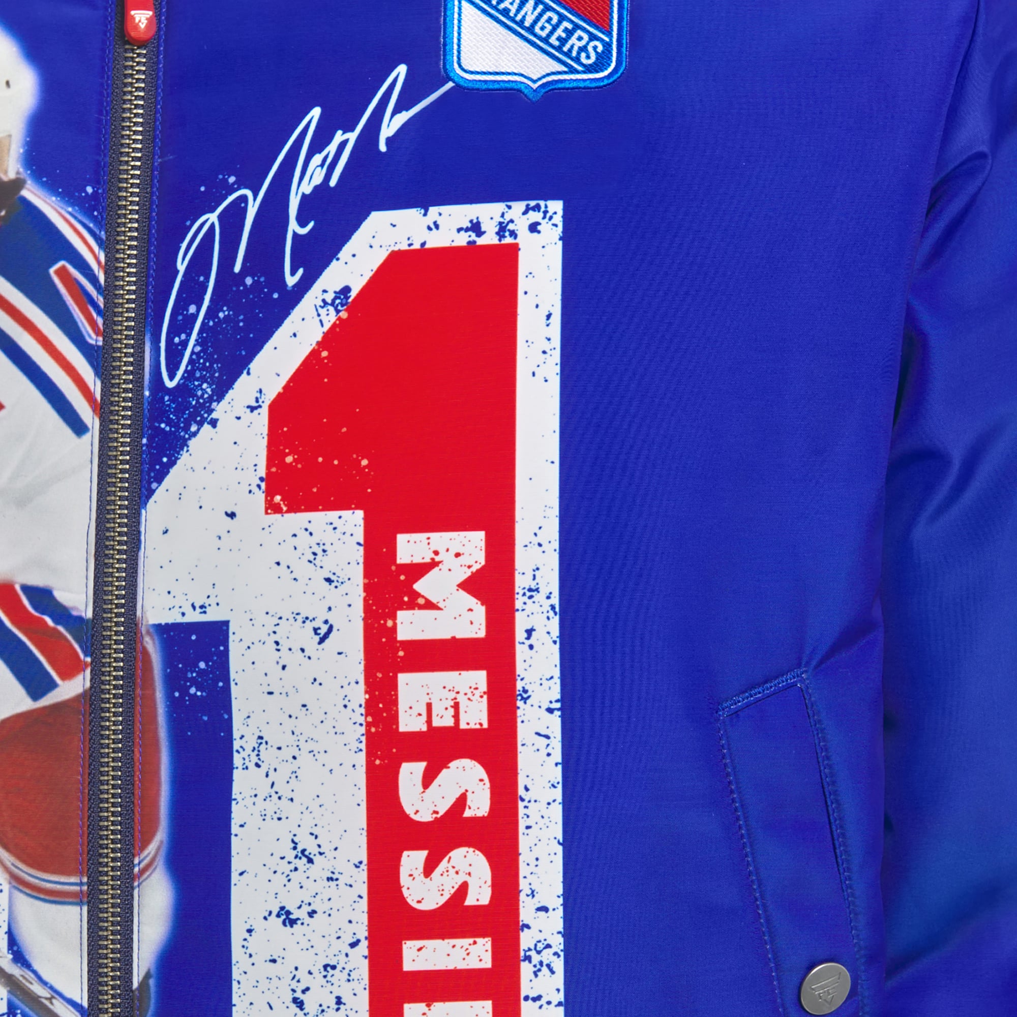 Veste bomber réversible zippée pour homme FE Mark Messier bleu marine/marine des Rangers de New York